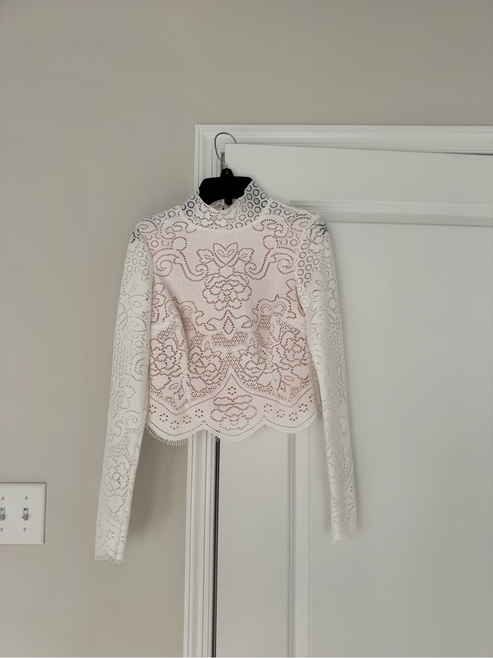 For Love & Lemons White Lace Long-Sleeve Mock Neck Top Size: XS